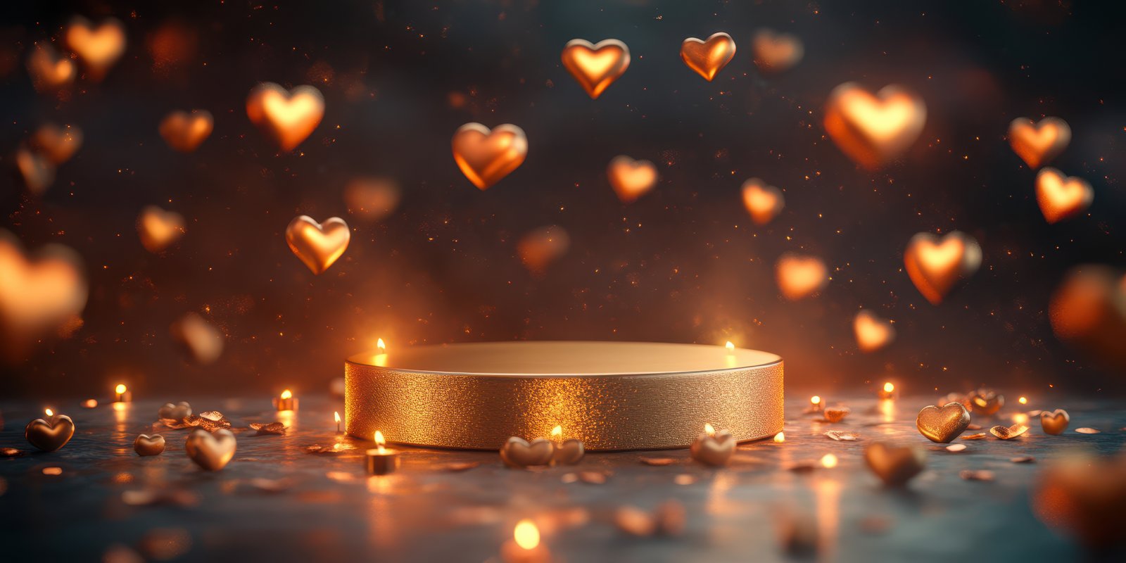 Golden hearts and candles create a romantic atmosphere for a special celebration